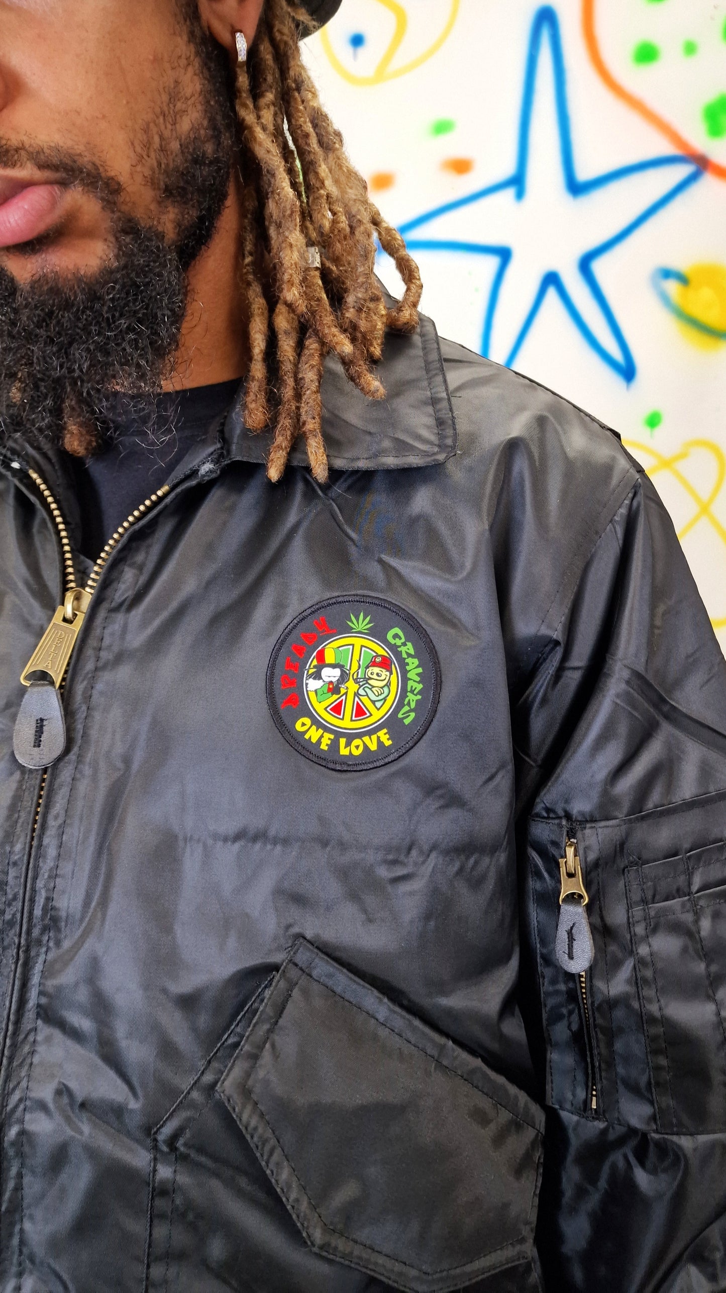 Qravers : Dready One Love MA-2 Bomber Jacket Black -