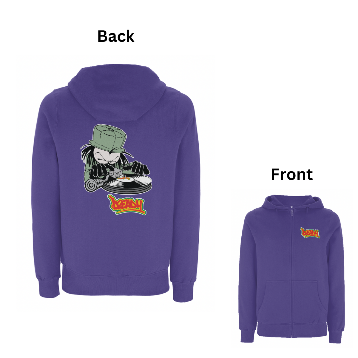 Dready Original : DJ DREADY Front and Back Print Zip Hoody - Purple