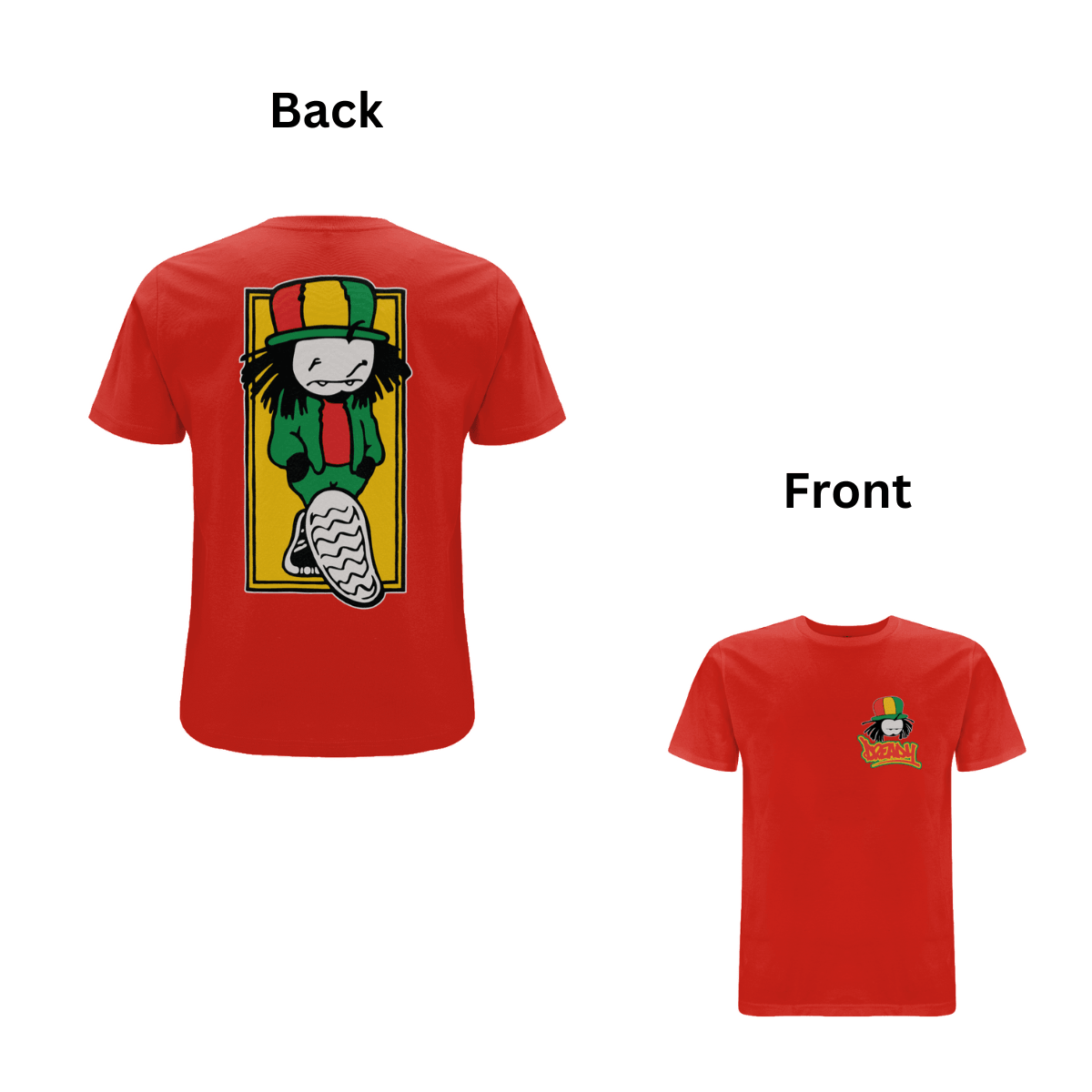 Dready Original : Walking Dread Front & Back Print T- Shirt - Red