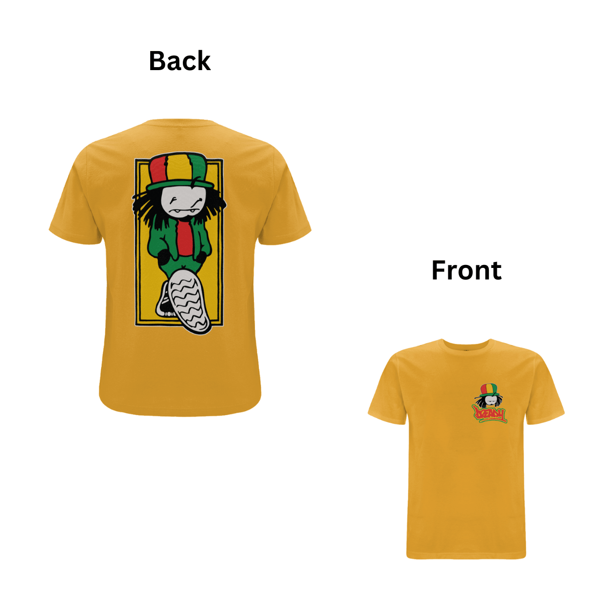 Dready Original : Walking Dread Front & Back Print T- Shirt - Gold