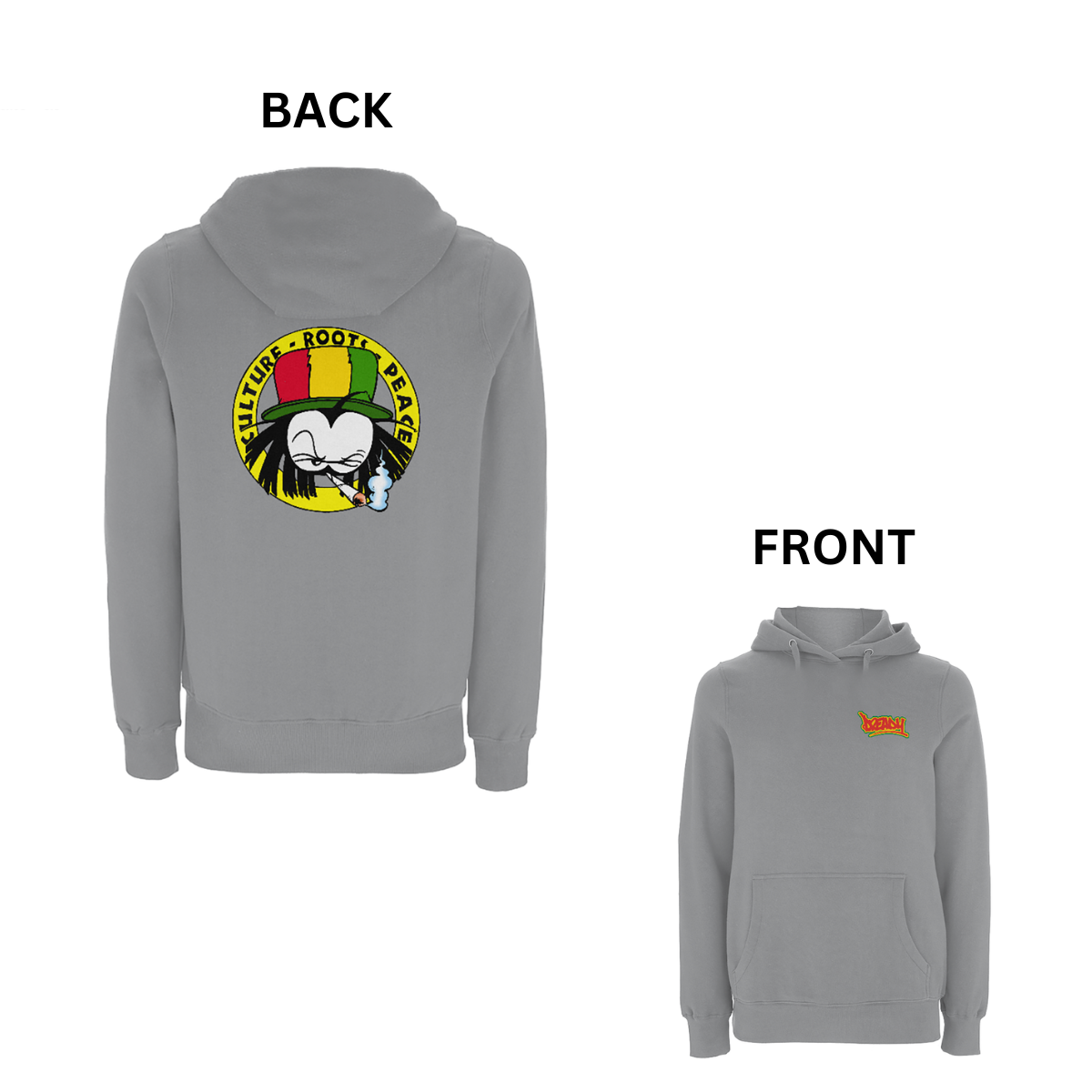 Dready Original : Dready 90s crest Front and Back Print Zip Hood - Grey