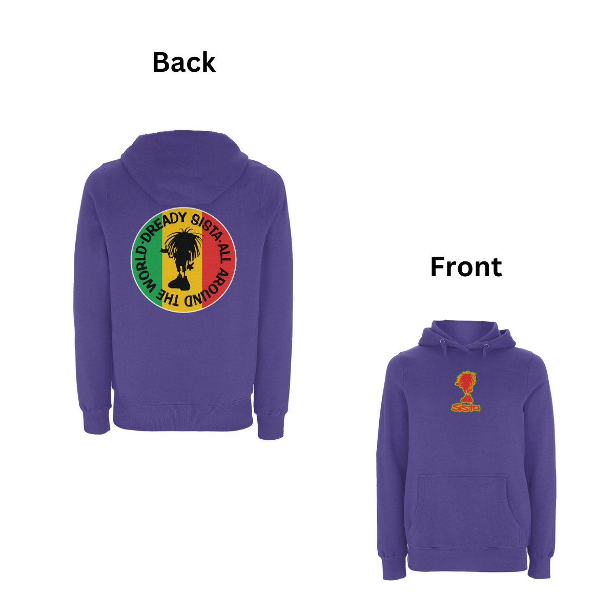 Dready Original : Global Sista front & Back Print Hoodie - Purple