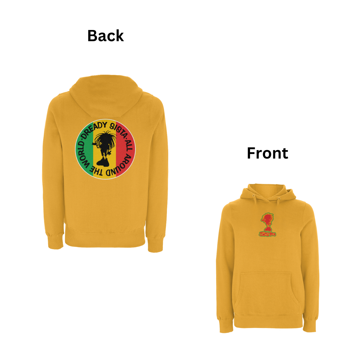 Dready Original : Global Sista front & Back Print Hoodie - Yellow