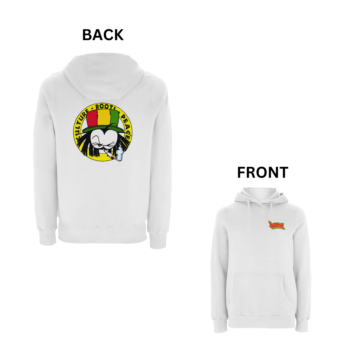 Dready Original : Dready 90s crest Front and Back Print Zip Hood - White