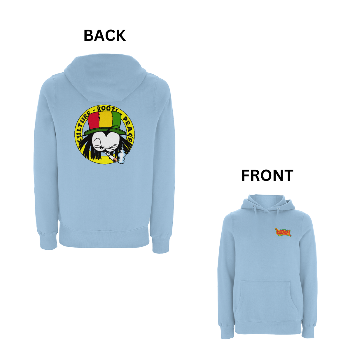 Dready Original : Dready 90s crest Front and Back Print Zip Hood - Light Blue