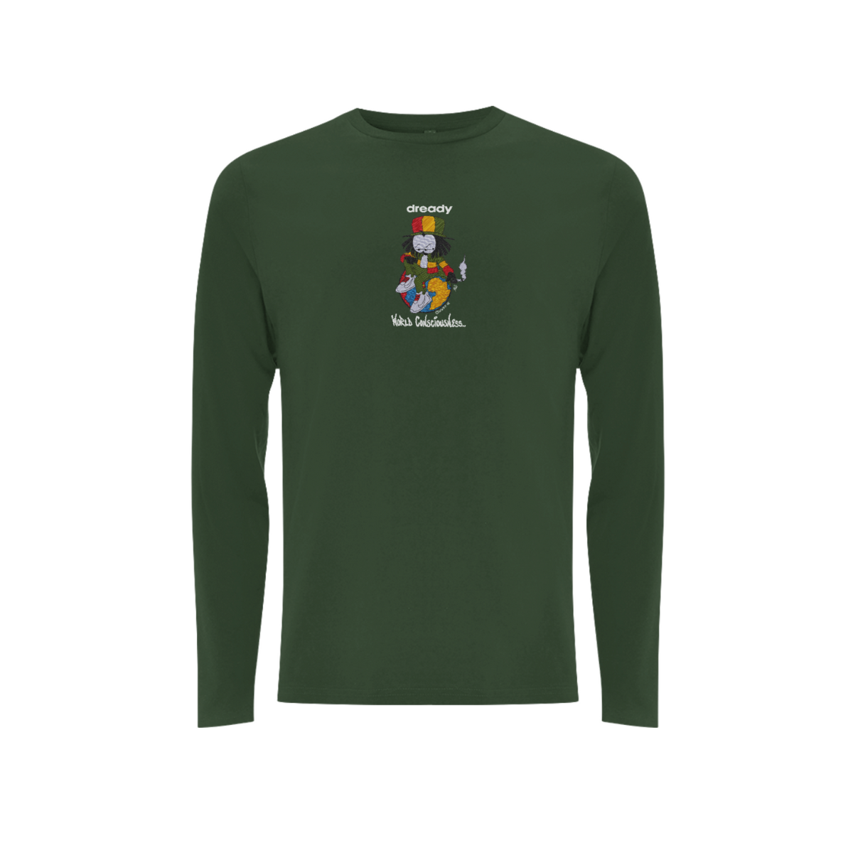 Dready Original : DREADY WORLD CONCIOUSNESS Front Print Long Sleeve - Military Green