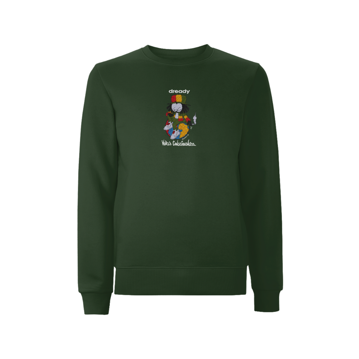 Dready Original : DREADY WORLD CONSCIOUSNESS Front Print Sweatshirt - Military green