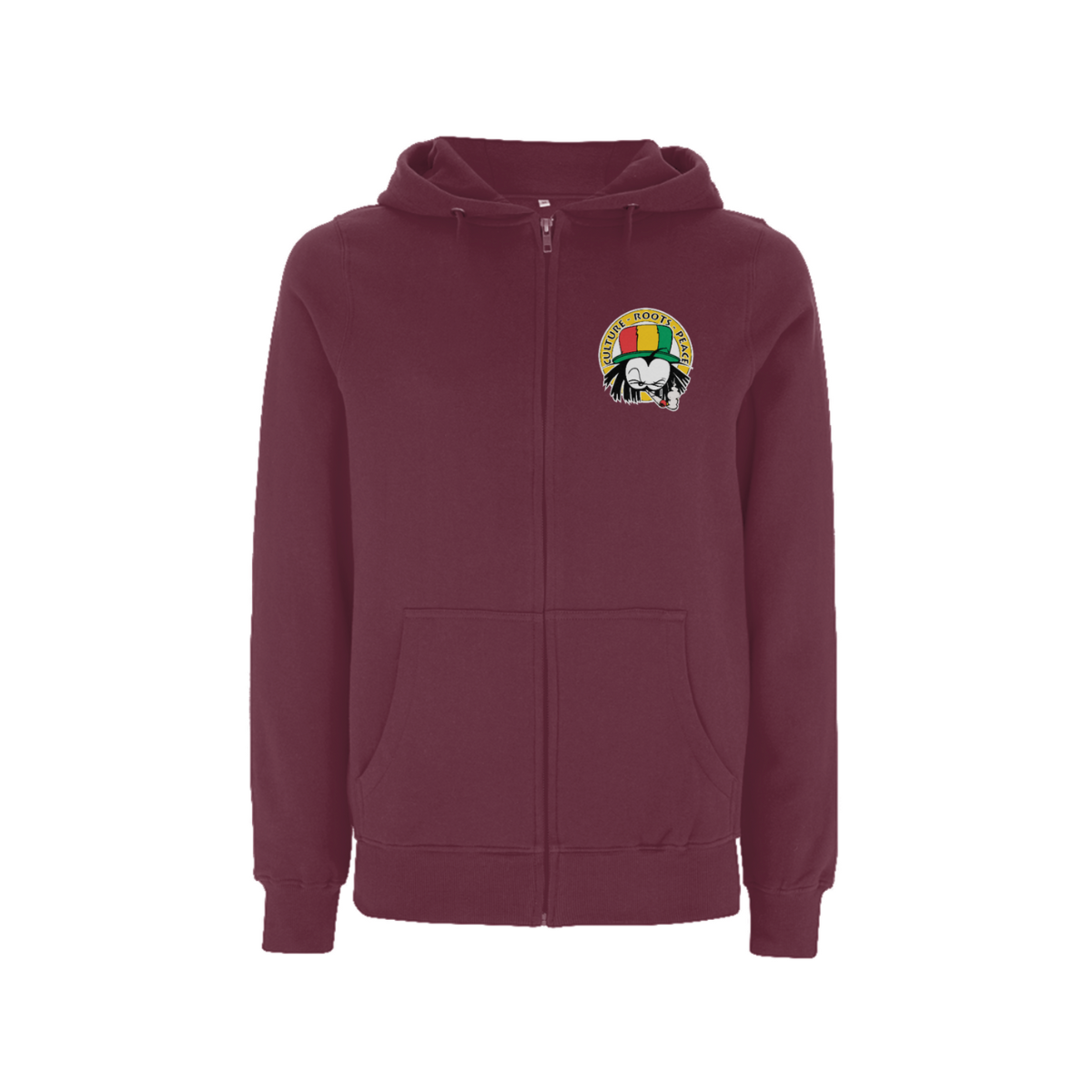 Dready Original : Dready 90s Crest Small front print Logo Zip Hood - Burgundy