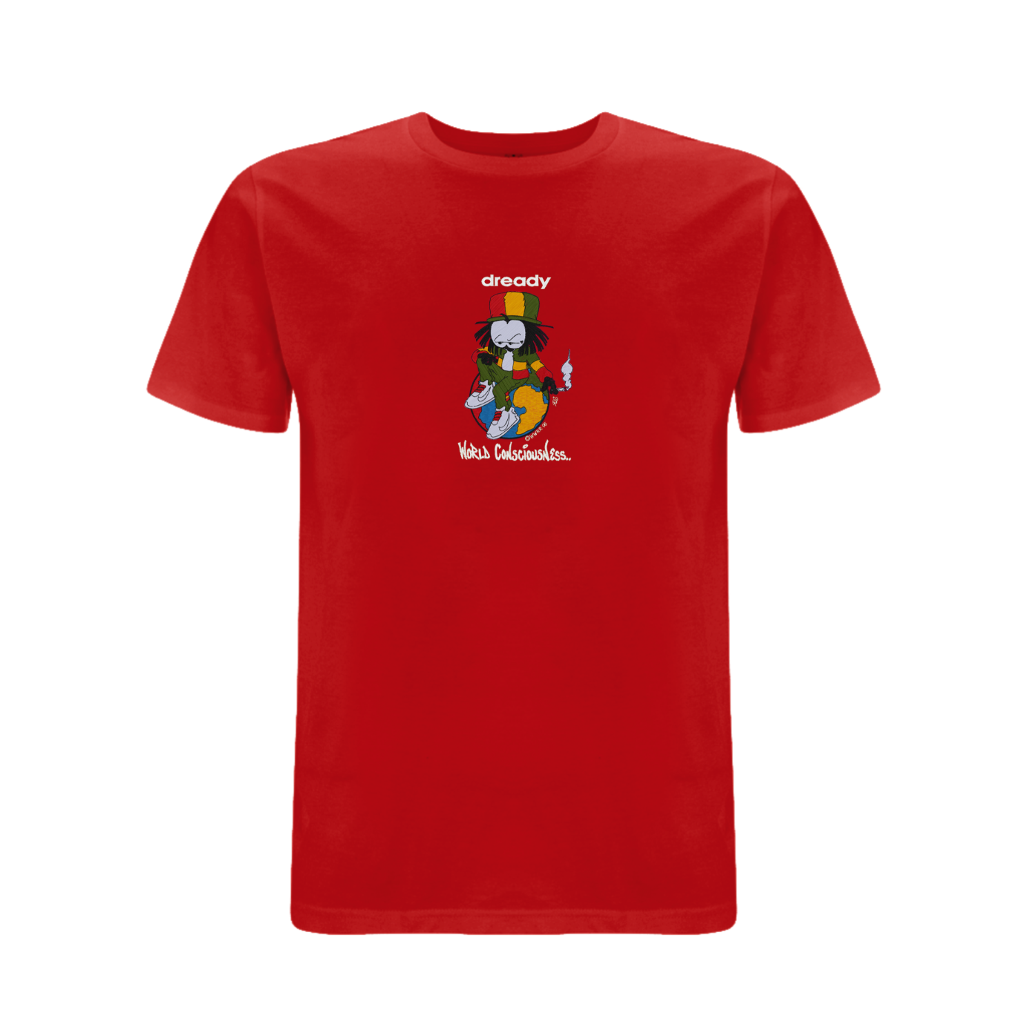 Dready Original : World Conciousness Embroidered T-Shirt - Red