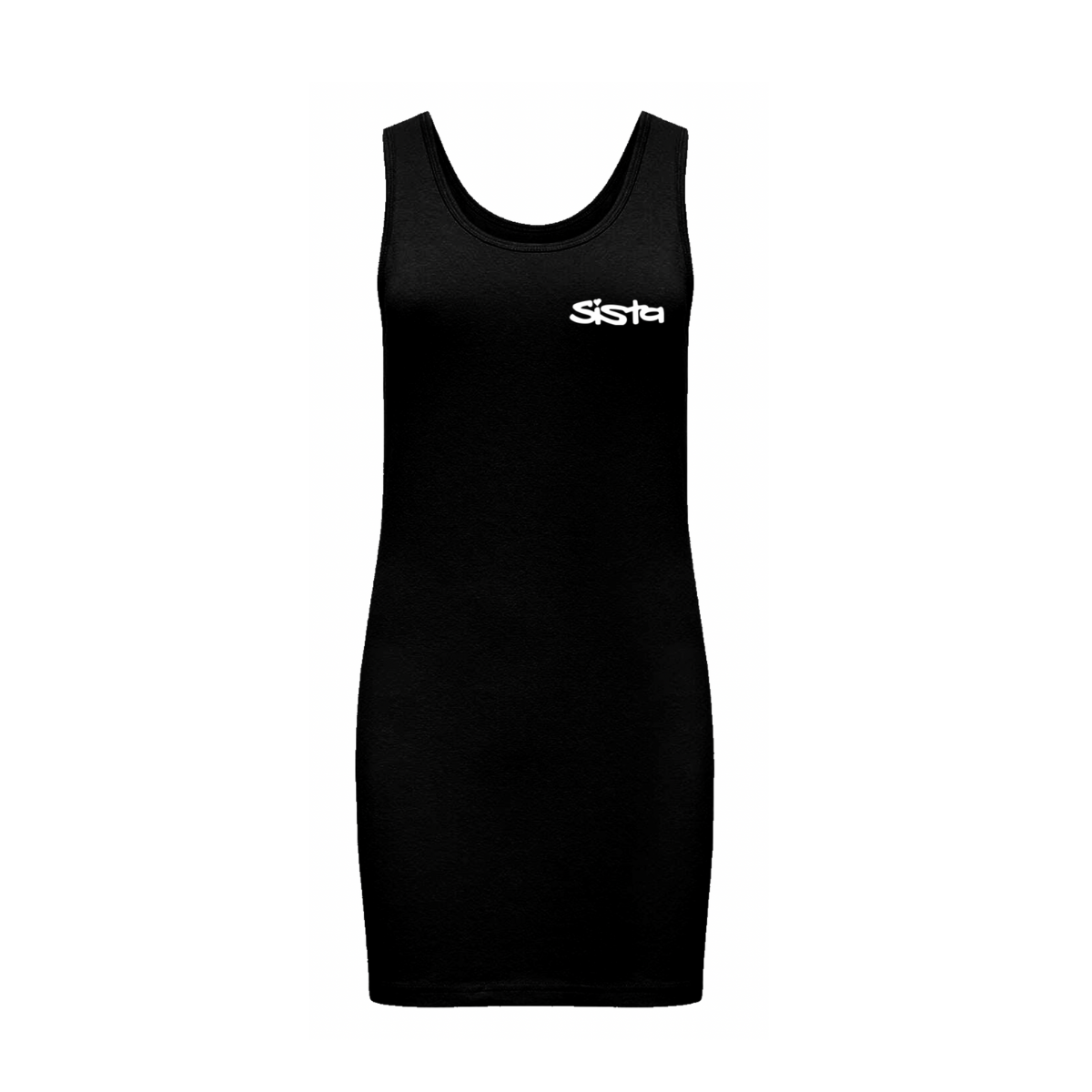 Dready Original : Sista Wear it your Way- Front logo - Extra Long stretch tank top dress - Black - White logo