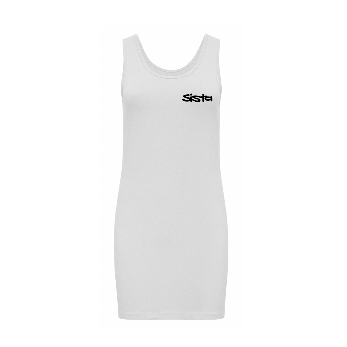 Dready Original : Sista Wear it your Way- Front logo - Extra Long stretch tank top dress - White - Black logo