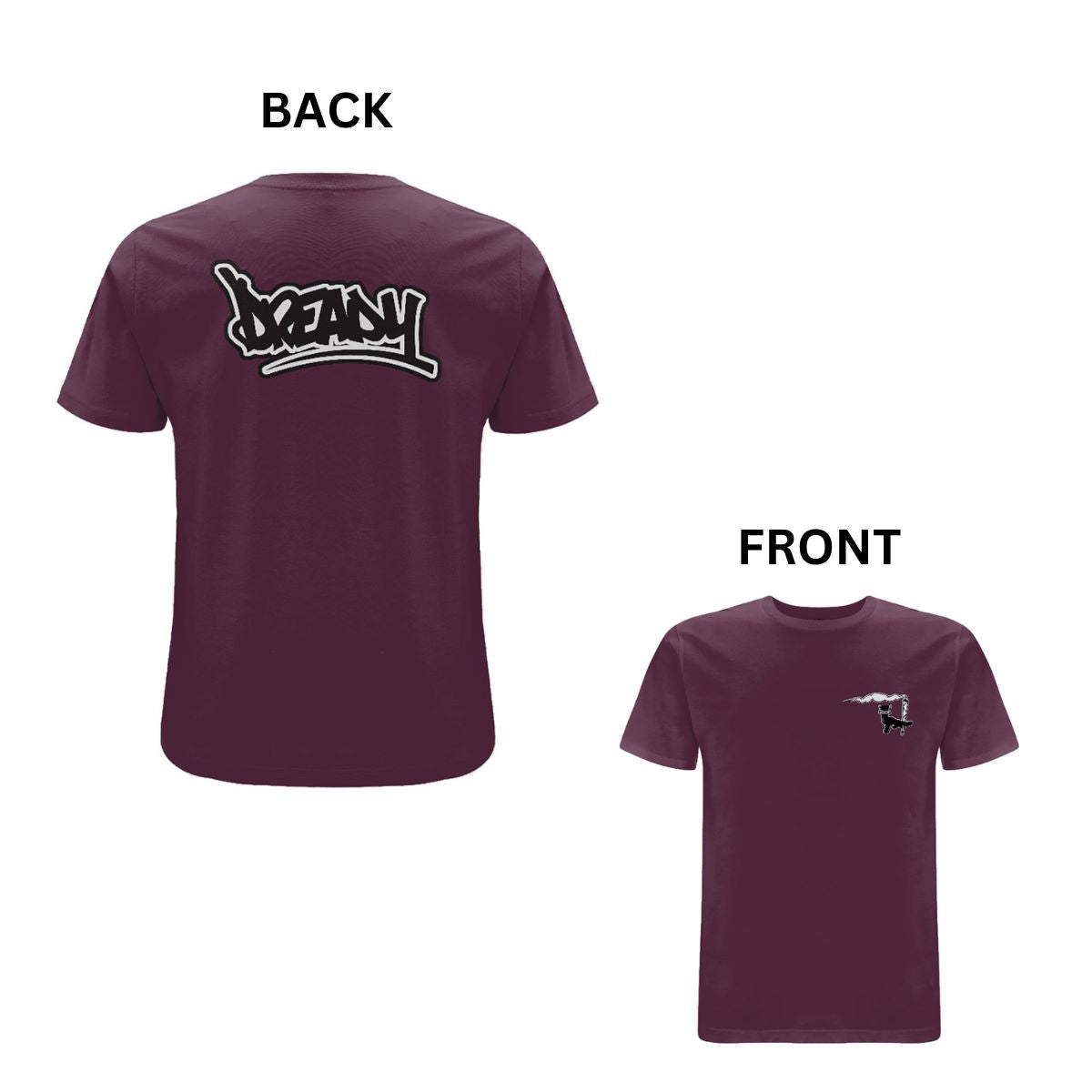 Dready Original : DREADY hand small left logo & large word back print - Maroon S