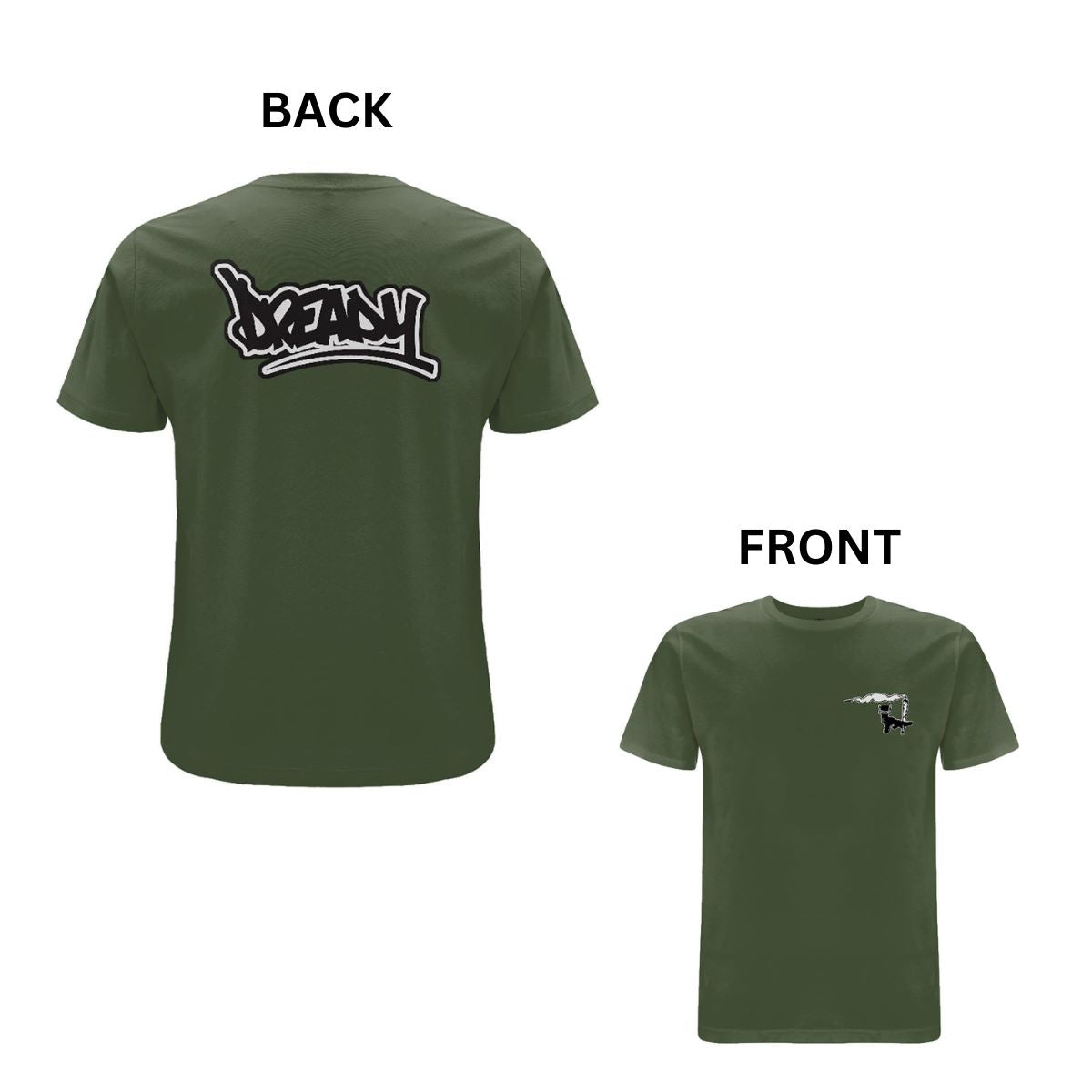 Dready Original : DREADY hand small left logo & large word back print - Military Green